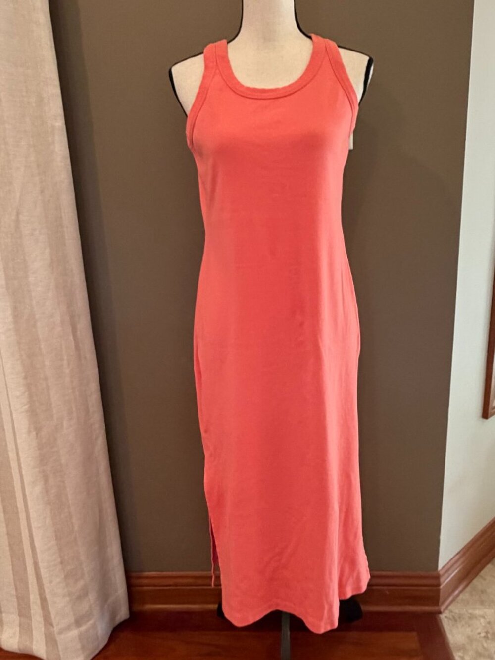 New York & Company Peach Sleevless Cotton Maxi Dress, Vacation, Size Medium